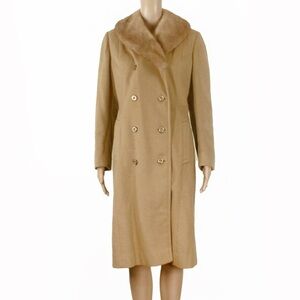 Vintage 60s Mink Fur Collar Tan Beige Camel Wool Long Coat